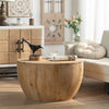 31.5" Vintage Style Natural Wood Drum Coffee Table with Removable Lid & Storage