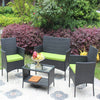 Black Outdoor 4-Pieces Rattan Patio Cushioned Conversation Sofa Set with Green Cushion