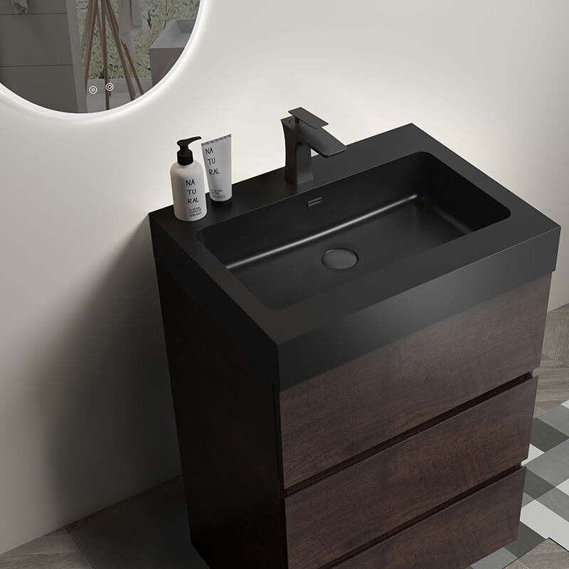 Black Corner Floating Bathroom Vanity- CharmyDecor