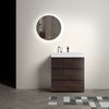30" Modern Walnut Freestanding Bathroom Vanity with White Sink & 3 Drawers