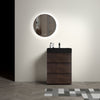 24" Modern Walnut Freestanding Bathroom Vanity with Black Sink & 3 Drawers