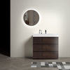 36" Modern Walnut Freestanding Bathroom Vanity with White Sink & 3 Drawers