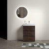 24" Modern Walnut Freestanding Bathroom Vanity with White Sink & 3 Drawers
