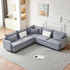 92" Modern Gray Teddy Fabric Corner Sectional Sofa with Support Pillow