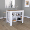40 Inch White Wood Kitchen Island with Three Shelves & Walnut Tabletop Finish