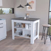 40 Inch White Wood Kitchen Island with Three Shelves & Onyx Tabletop Finish