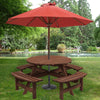 70 Inch Round Fir Wood Picnic Table with 4 Built-in Benches & Umbrella Hole in Brown Finish