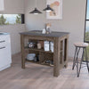 40 Inch Brown Farmhouse Wood Kitchen Island with Three Shelves & Onyx Tabletop Finish