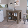 40 Inch Farmhouse Wood Kitchen Island with Three Shelves & Brown Tabletop Finish