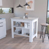 40 Inch White Wood Kitchen Island with Three Shelves & Ibiza Marble Tabletop Finish