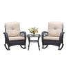 Outdoor Brown 3-Pieces Wicker Conversation Rocking Chair Set with Glass Top Side Table & Gray Frame