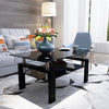 39.4"  Modern Rectangle Frosted Black Glass Coffee Table - Wooden Legs Table