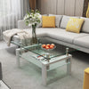 39.4"  Modern White Rectangle Tempered Frosted Glass Coffee Table - Wooden Legs Table