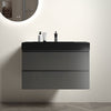 36" Modern Grey Alice Wall-Mounted Bathroom Vanity with Black Sink and 2 Drawer