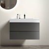 36" Modern Grey Alice Wall-Mounted Bathroom Vanity with White Sink and 2 Drawers