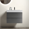 30" Modern Grey Alice Wall-Mounted Bathroom Vanity with White Sink and 2 Drawers