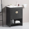 24" Modern Black Freestanding Bathroom Vanity with White Ceramic Sink, 2 Cabinet Doors & Open Shelf