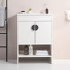 24" Modern White Freestanding Bathroom Vanity with White Ceramic Sink, 2 Cabinet Doors & Open Shelf