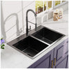 33" Black Double Bowl Top Mount Stainless Steel Kitchen Sink with Black Spring Neck Faucet