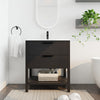 30" Modern Freestanding Black Bathroom Vanity with White Resin Sink, 2 Drawers & Open Storage Shelf