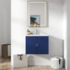 24" Blue Floating Bathroom Vanity with White Porcelain Sink and 2 Doors