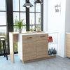 59 Inch Wood Kitchen Island with 2 Doors, 5 Shelves in White & Light Oak Finish