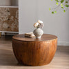31.5" Vintage Brown Wood Drum Coffee Table with Removable Lid & Storage
