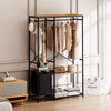 Portable Freestanding Clothing Rack with Shelves, Bottom Mesh Storage Rack in Black & Brown Finish