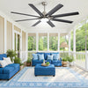 66" Modern Large Ceiling Fan with Dimmable LED Light, 8 Black ABS Blades & Remote Control in Nickel