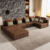 112.7" Brown Modular Corner Sectional Sofa with Movable Ottoman & Plastic Legs