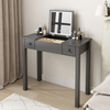 33" Glossy Grey Makeup Vanity Table with LED Lights, Flip-Top Mirror and 2 Drawers