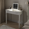 33" Elegant White Makeup Vanity Storage Table with LED Lights, Flip-Top Mirror & 2 Drawers