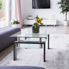 39.4"  Modern Black Rectangle Glass Coffee Table - Wooden Legs Center Table