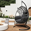 45" Outdoor Gray Web-Like Wicker Design Swing Egg Chair with Black Cushion & Base