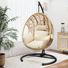 45" Outdoor Natural Web-Like Wicker Design Swing Egg Chair with Cream Cushion & Black Base