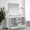 60'' Gray Freestanding Bathroom Vanity with Carrara Natural Marble Top, Backsplash and 5 Drawers