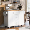 50" White Kitchen Cart with Rubber Wood Top, 2 Slide-Out Shelf & Internal Storage Rack on Wheels