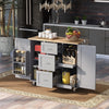 50" Gray Kitchen Cart with 2 Slide-Out Shelf, Internal Storage Rack & Rubber Wood Top on Wheels