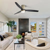 52" Bronze Wood Ceiling Fan with Light, 3 Solid Black Wood Blades, Remote Control & Reversible DC Motor