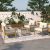 Beige Mustard Yellow 4-Pieces Rope Outdoor Patio Furniture Set with Thick Cushion & Tempered Glass Tabletop