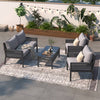 Grey 4-Pieces Woven Rope Outdoor Patio Conversation Furniture Set with Tempered Glass Table