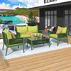 Fluorescent Yellow Green 4-Pieces Rope Patio Conversation Set with Tempered Glass Table