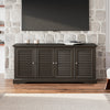 68 Inch Black Wood Tv Stand with Shutter Slat Doors, Shelves & Antique Bronze Hardware in Clover Finish