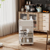 18" White Kitchen Cart with 6 Tiers Open Shelves, Spice Rack & 4 Locking Caster Wheels