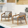 27.8" Outdoor Grey Acacia Wood Club Chairs with Cushions - Faux Rattan Chair
