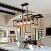Modern Farmhouse Chandelier with Solid Wood Frame, Ferrous & Glass Lampshade
