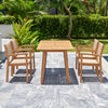 Light Brown 5-Piece Outdoor Dining Set - Acacia Wood Dining Table with Umbrella Hole & 4 Chairs