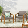 27.8" Outdoor Grey Acacia Wood Club Chairs with Cushions - Set of 2