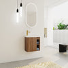 20" Modern Walnut Wall-Mounted Compact Bathroom Vanity with White Resin Sink & Two Open Shelves