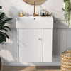 21.6" White Floating Bathroom Vanity with Ceramic Sink & Right Side Storage Cabinet